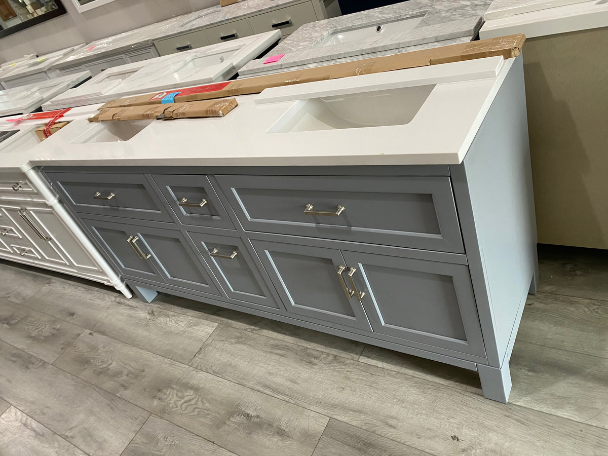KOHLER Tellin Double Sink Bath Vanity 72 inch Gray w/ White Quartz Cou ...